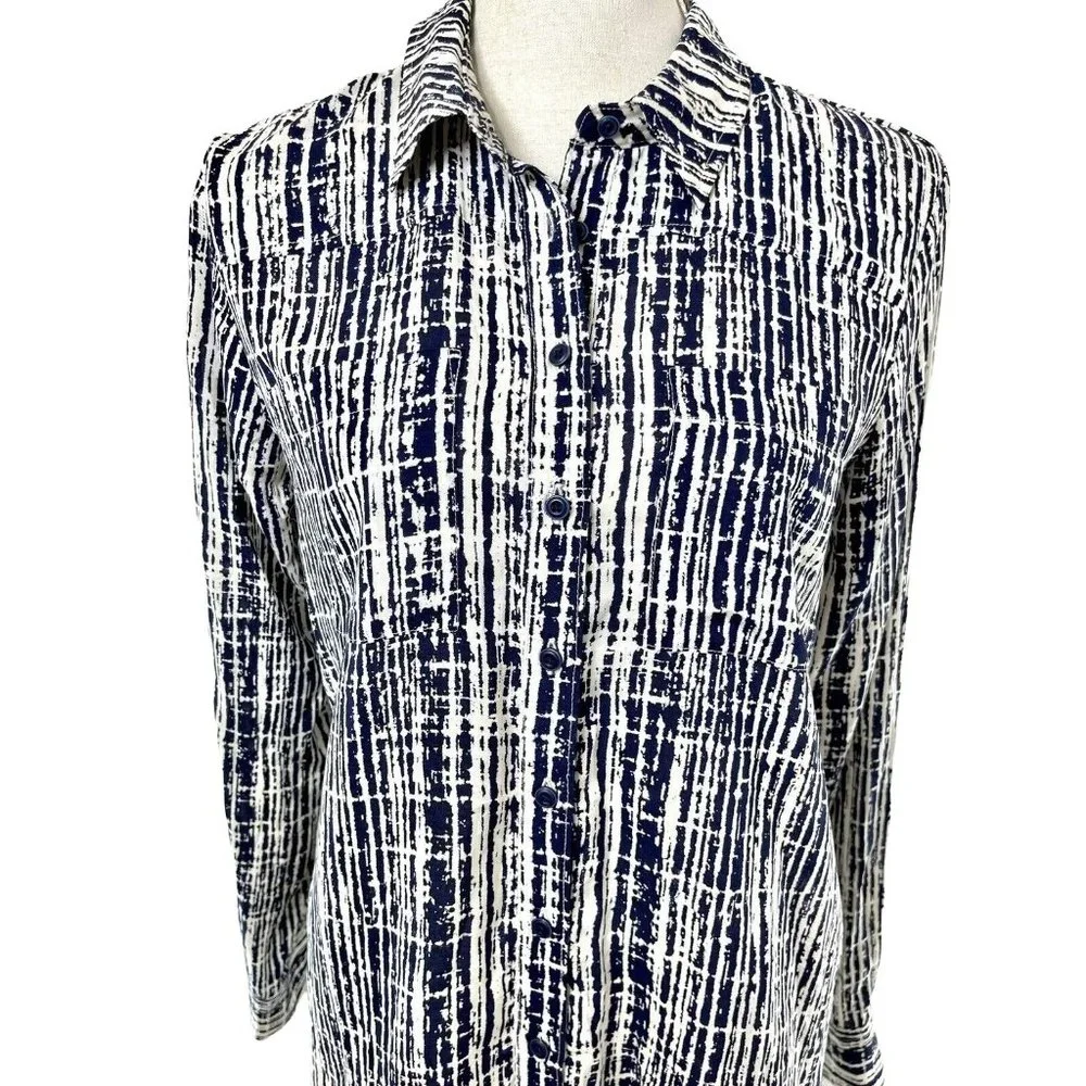 Anthropologie Holding‎ Horses Sammie  Long Sleeved Navy Blue Abstract Blouse Sz2 - Picture 2 of 6